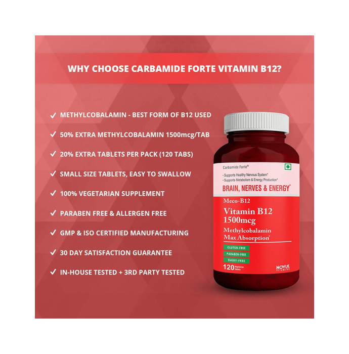 Carbamide Forte Vitamin B12 1500mcg Vegetarian Tablet (120'S)