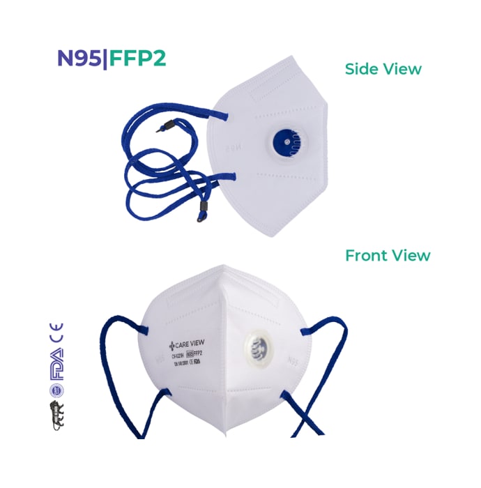 Care View CV1221HV N95 FFP2 Certified Headloop with & Exhalation Valve with 6 Layers Filtration Protective Mask