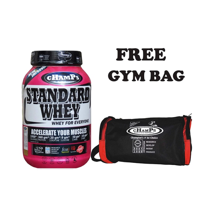 Champs Standard Whey Protein Chocolate Brownie with Gym Bag Free (4lb)