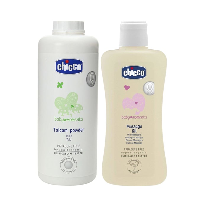 Chicco Combo Pack of Talcum Powder 500gm and Massage Oil 200ml