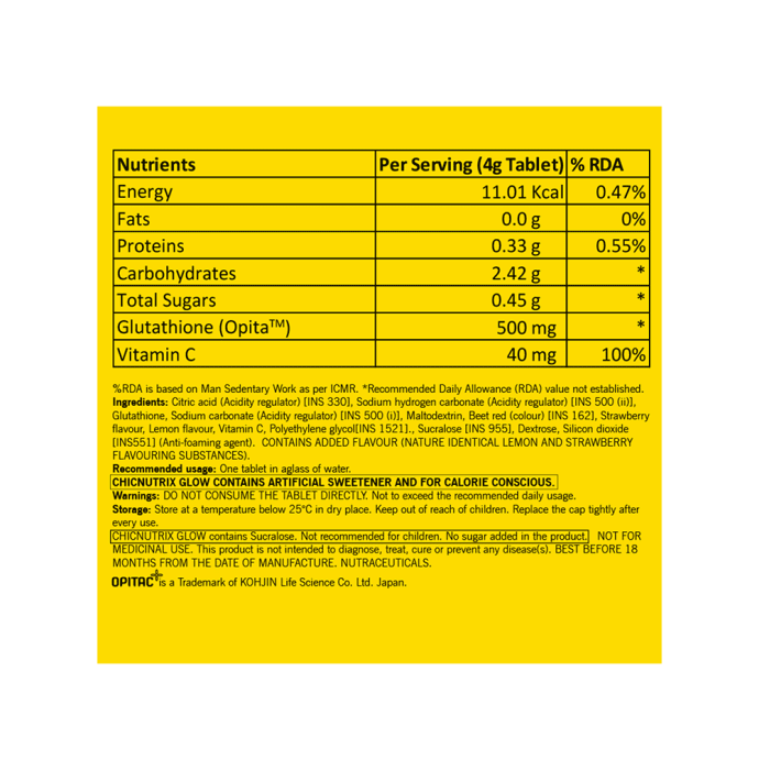 Chicnutrix Glow Glutathione and Vitamin C Strawberry and Lemon Effervescent Tablet (20'S)