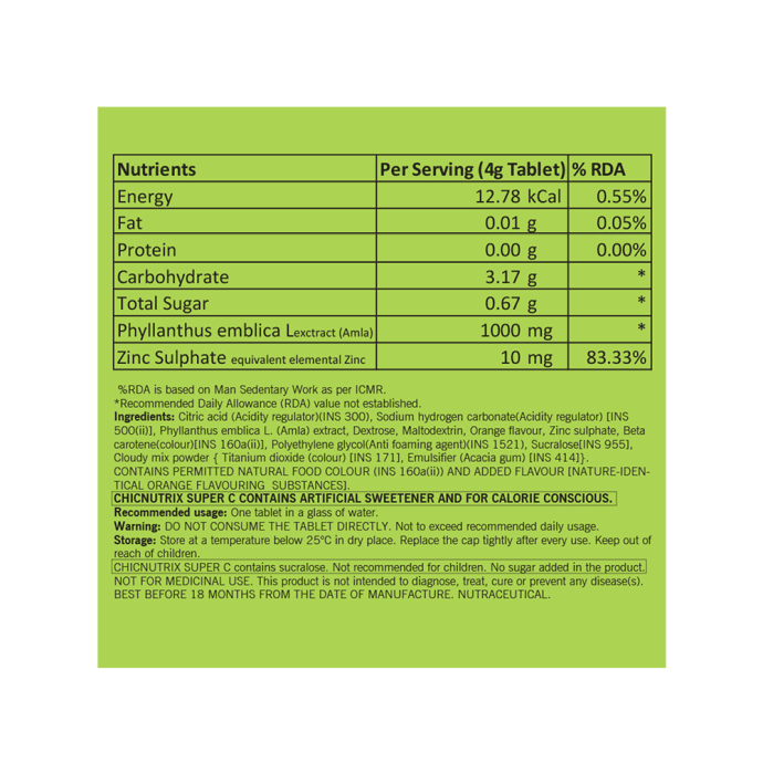 Chicnutrix Super C Amla Extract & Zinc Orange Effervescent Tablet (20'S)