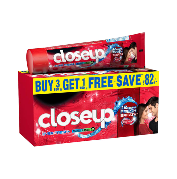 Closeup Ever Fresh+ Red Hot Toothpaste (150gm Each) Buy 3 Get 1 Free