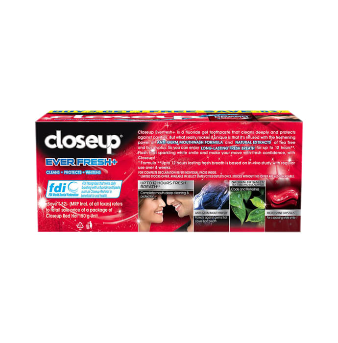 Closeup Ever Fresh+ Red Hot Toothpaste (150gm Each) Buy 3 Get 1 Free