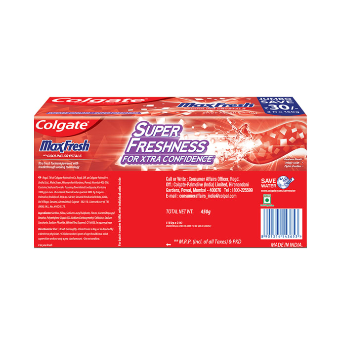 Colgate Anticavity Maxfresh with Cooling Crystals Spicy Fresh Toothpaste (150gm Each)