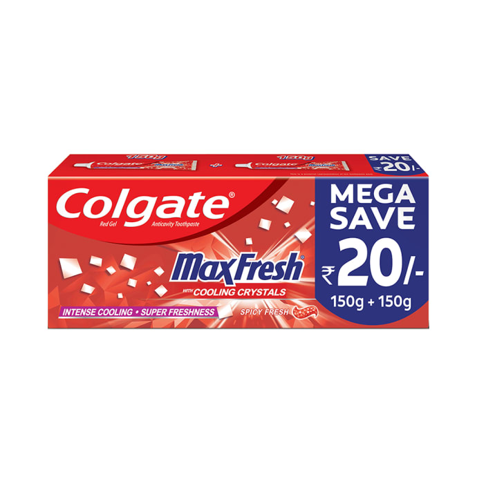 Colgate Maxfresh with Cooling Crystals Anticavity Toothpaste Mega Save Pack (150gm Each) Spicy Fresh Red Gel