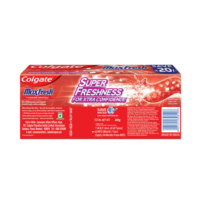 Colgate Maxfresh with Cooling Crystals Anticavity Toothpaste Mega Save Pack (150gm Each) Spicy Fresh Red Gel