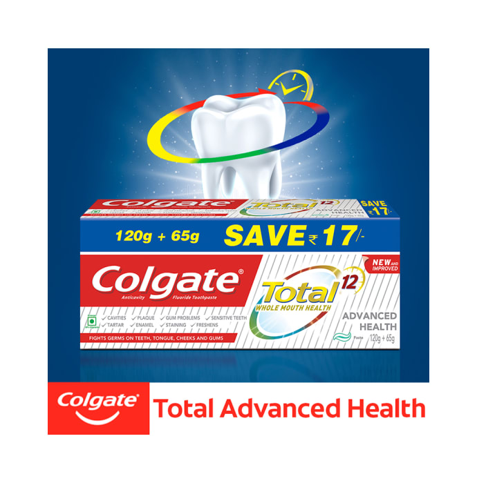 Colgate Total Advanced Health Anticavity Toothpaste (120gm+65gm) (185gm)