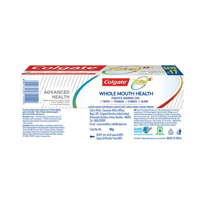 Colgate Total Advanced Health Anticavity Toothpaste (120gm+65gm) (185gm)