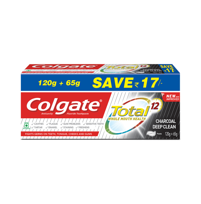 Colgate Total Charcoal Deep Clean Toothpaste (120gm+65gm)