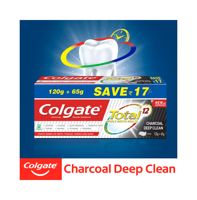 Colgate Total Charcoal Deep Clean Toothpaste (120gm+65gm)