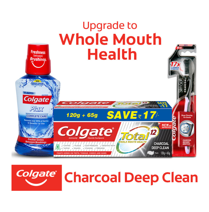 Colgate Total Charcoal Deep Clean Toothpaste (120gm+65gm)