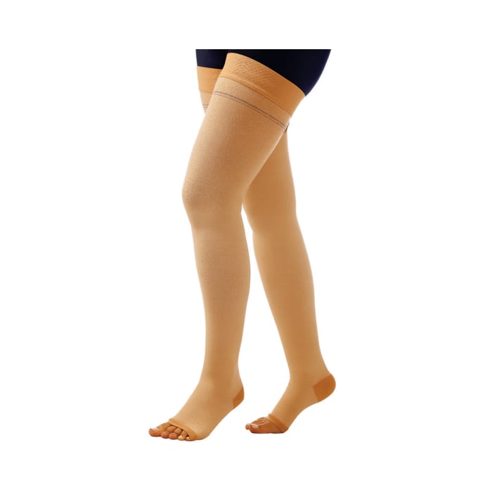 Comprezon Cotton Varicose Vein Stockings Class 1 Above Knee Large Beige