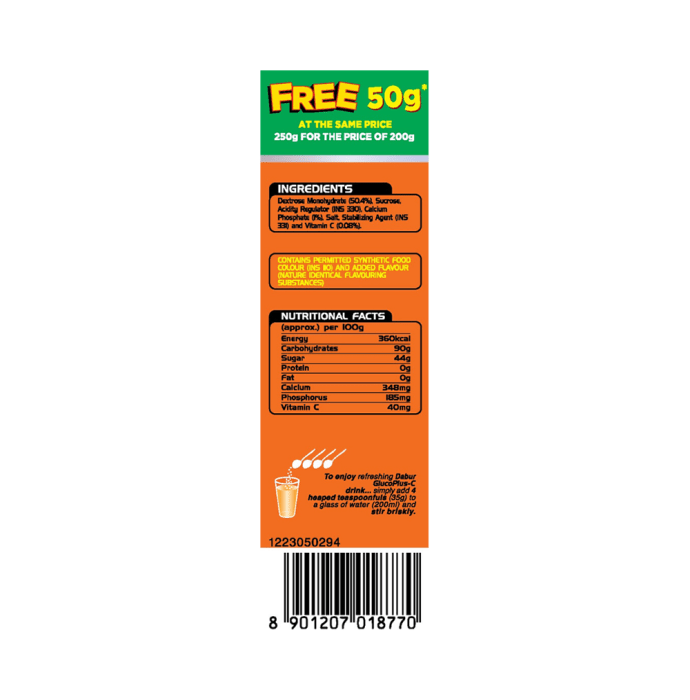 Dabur glucoplus c 200gm + 50gm free orange pack of 2