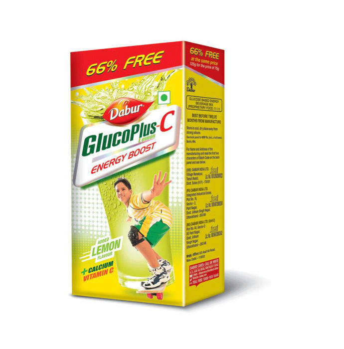 Dabur GlucoPlus C 75gm + 50gm Free Powder Lemon (125gm)