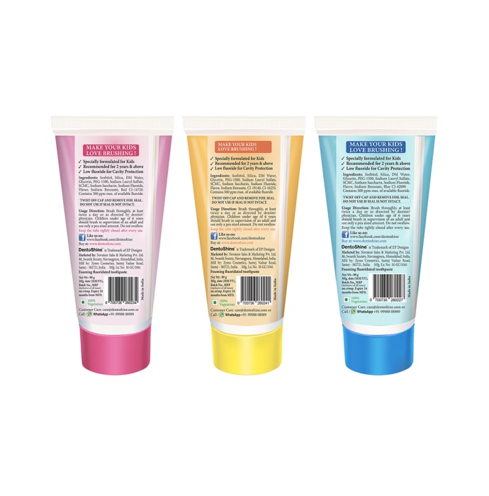 DentoShine Strawberry Mango & Bubblegum Gel Toothpaste for Kids