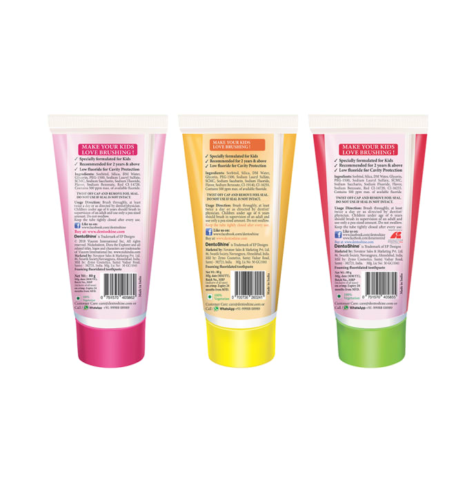 DentoShine Strawberry Mango & Watermelon Gel Toothpaste for Kids