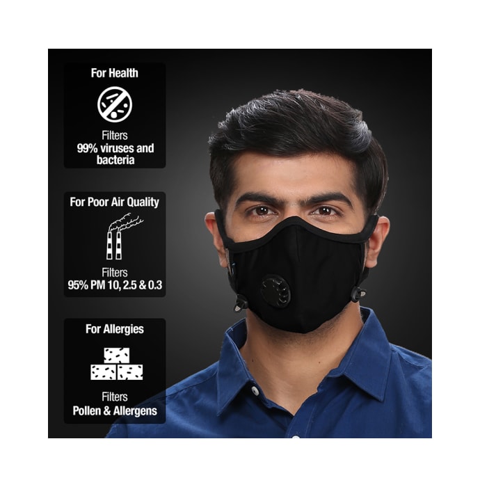 Dettol Cambridge N95 Mask Anti-Pollution, Reusable, Washable with Breathing Valve Large Black