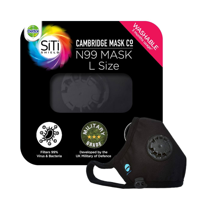 Dettol Cambridge Pro N99 Mask Anti-Pollution, Reusable, Washable with Breathing Valve Large Black