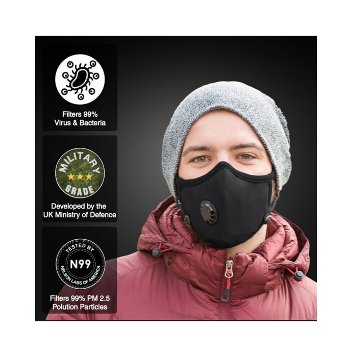 Dettol Cambridge Pro N99 Mask Anti-Pollution, Reusable, Washable with Breathing Valve Large Black