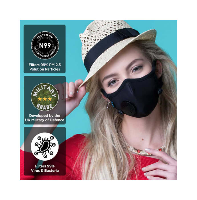 Dettol Cambridge Pro N99 Mask Anti-Pollution, Reusable, Washable with Breathing Valve Large Blue