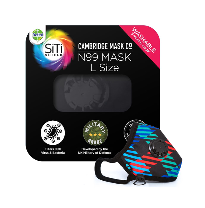 Dettol Cambridge Pro N99 Mask Anti-Pollution, Reusable, Washable with Breathing Valve Large Multicolor