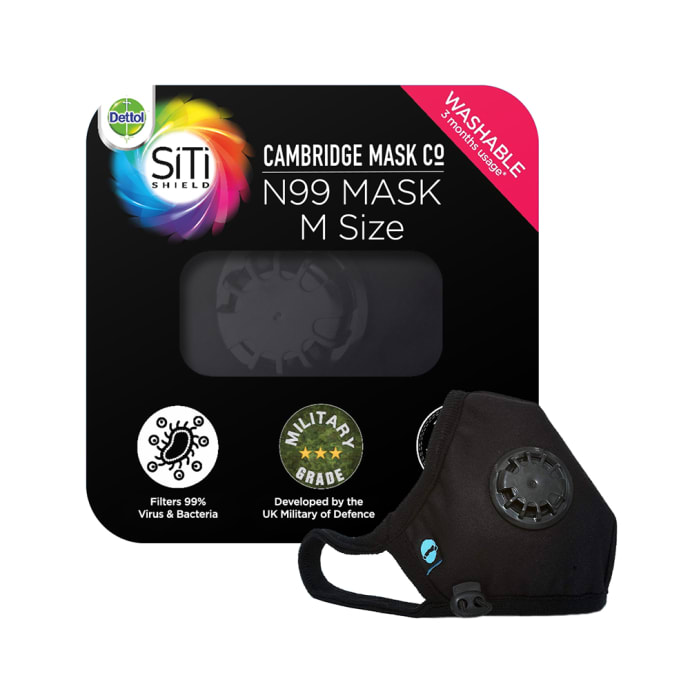 Dettol Cambridge Pro N99 Mask Anti-Pollution, Reusable, Washable with Breathing Valve Medium Black