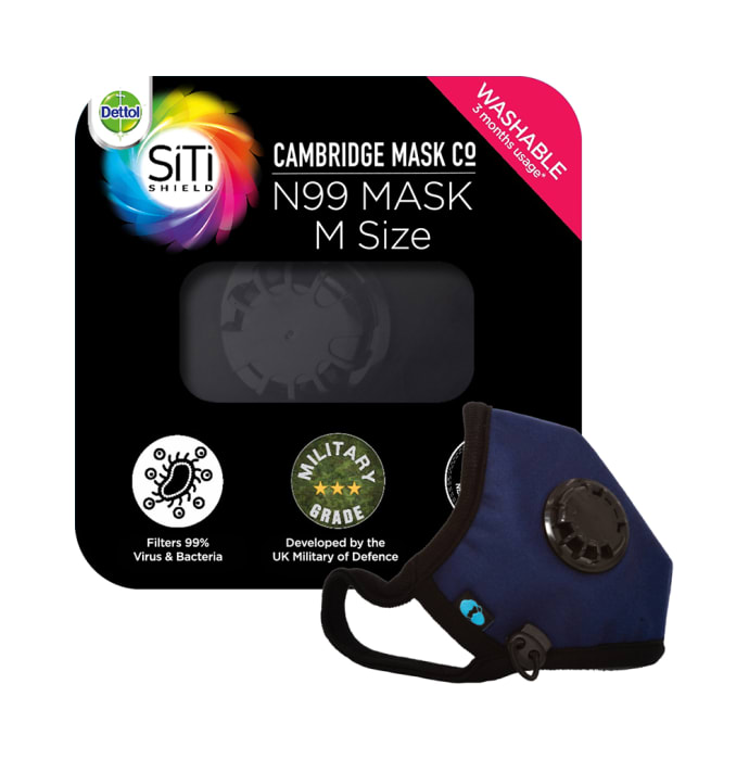 Dettol Cambridge Pro N99 Mask Anti-Pollution, Reusable, Washable with Breathing Valve Medium Blue