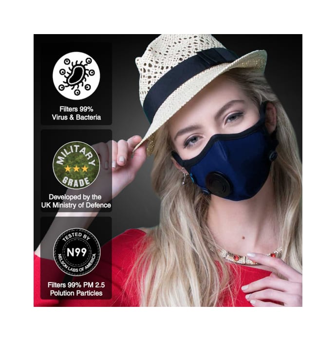 Dettol Cambridge Pro N99 Mask Anti-Pollution, Reusable, Washable with Breathing Valve Medium Blue