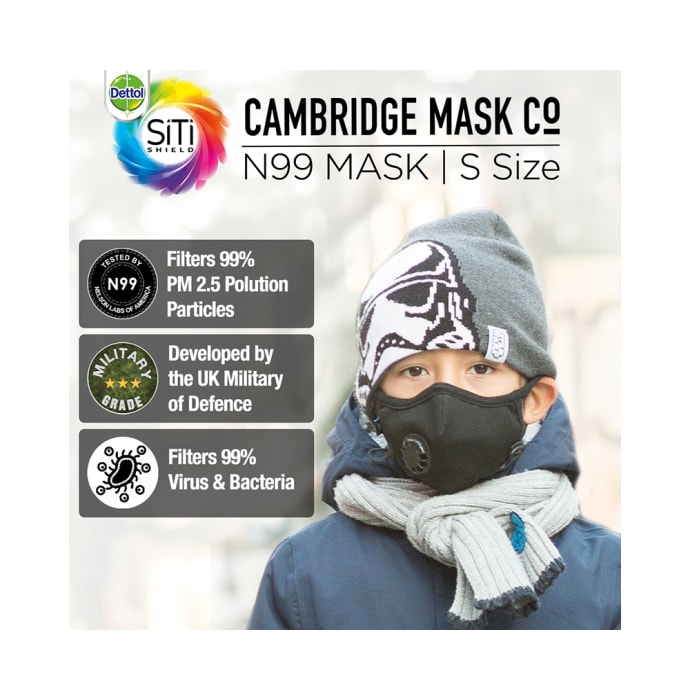 Dettol Cambridge Pro N99 Mask Anti-Pollution, Reusable, Washable with Breathing Valve Small Black