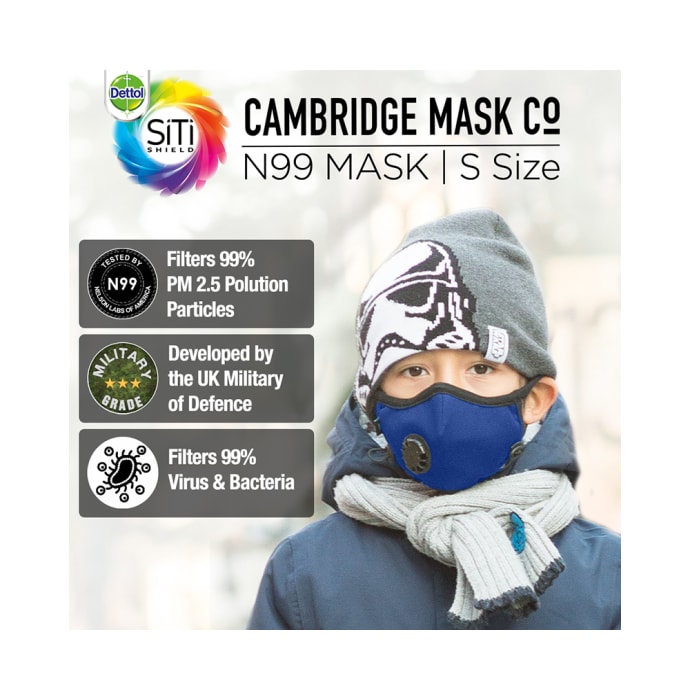 Dettol Cambridge Pro N99 Mask Anti-Pollution, Reusable, Washable with Breathing Valve Small Blue