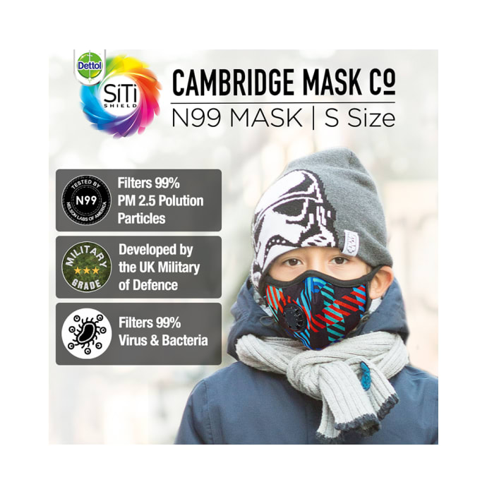 Dettol Cambridge Pro N99 Mask Anti-Pollution, Reusable, Washable with Breathing Valve Small Multicolor