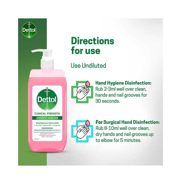 Dettol Clinical Strength Antiseptic Hand Rub Sanitizer (500ml)