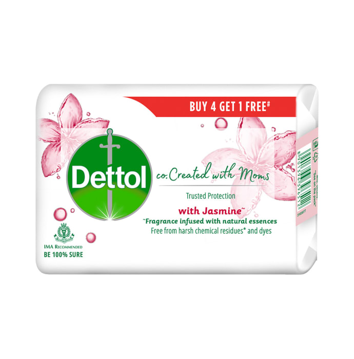 Dettol Co. Created with Moms Soap (125gm Each) with Jasmine Buy 4 Get 1 Free