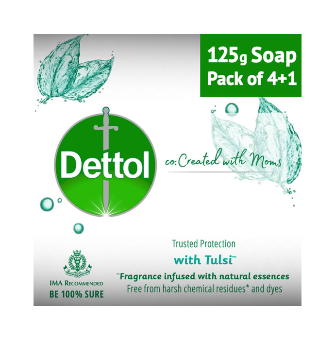 Dettol Co. Created with Moms Soap (125gm Each) with Tulsi Buy 4 Get 1 Free