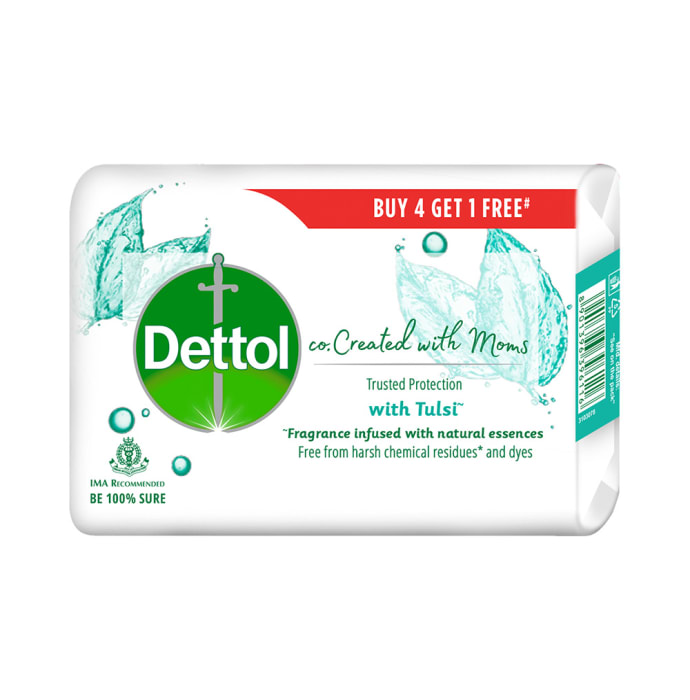 Dettol Co. Created with Moms Soap (125gm Each) with Tulsi Buy 4 Get 1 Free