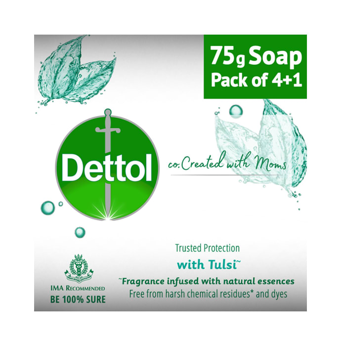 Dettol Co. Created with Moms Soap (75gm Each) with Tulsi Buy 4 Get 1 Free