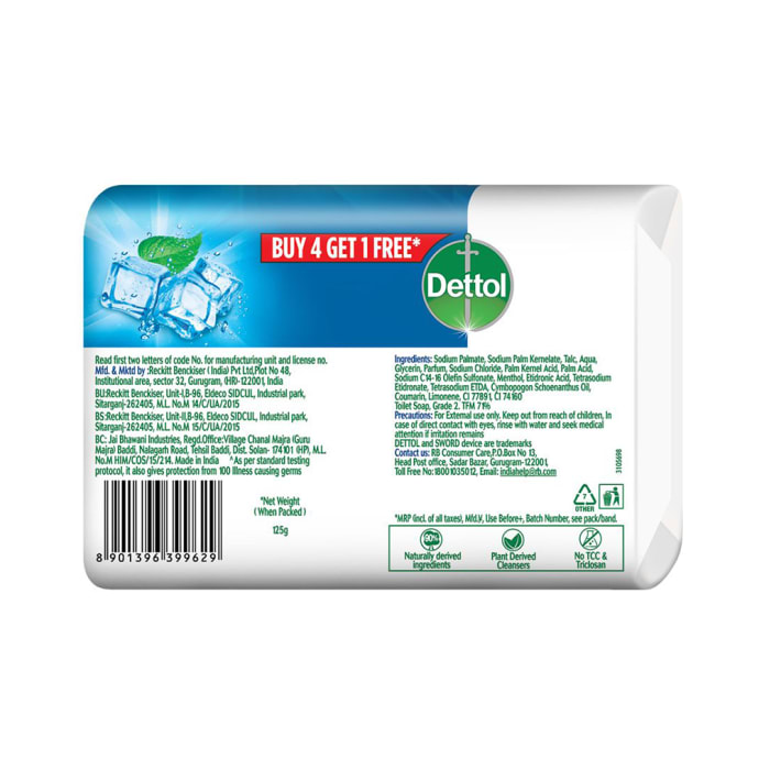 Dettol Intense Cool Soap 125gm (Buy 4 Get 1 Free)