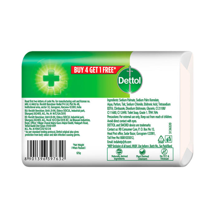 Dettol Original Soap 125gm Each (Buy 4 Get 1 Free)