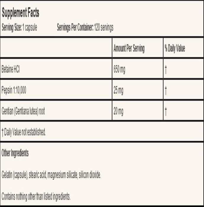 Doctor's Best Betaine HCl, Pepsin & Gentian Bitters Capsule (120'S)