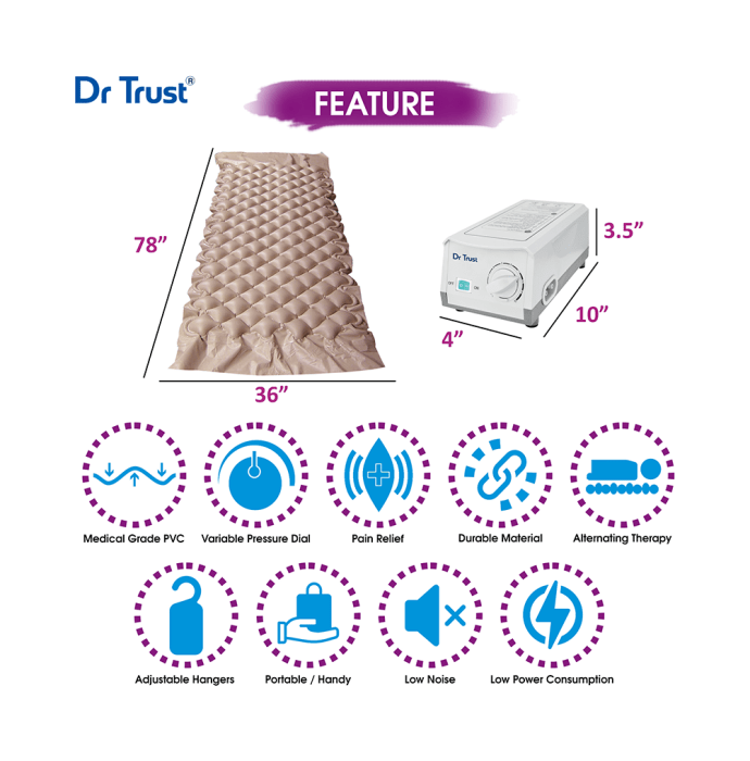 Dr Trust USA Air Mattress Anti Decubitus Air Pump and Bubble Mattress (78 x 36 inches) Brown