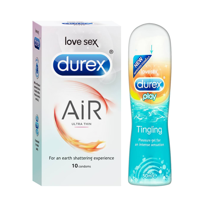 Durex Combo Pack of Air Ultra Thin 10 Condoms & Play Tingling Pleasure Lubricant Gel 50ml