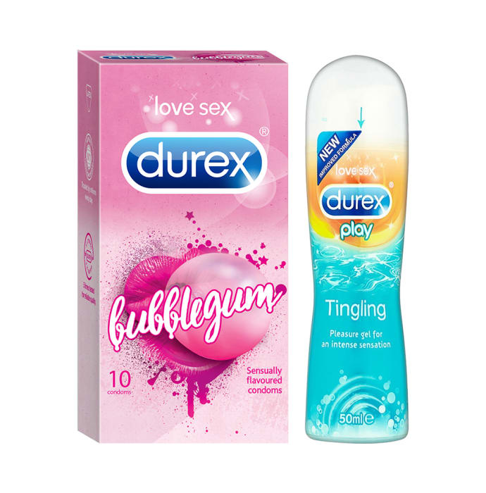 Durex Combo Pack of Bubblegum Flavoured 10 Condoms & Play Tingling Pleasure Lubricant Gel 50ml