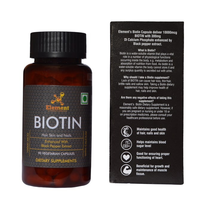 Element Lifesciences Biotin 10000mcg with Calcium Vegetarian Capsule