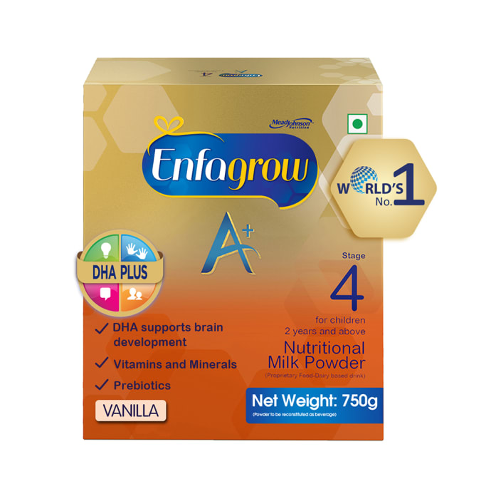 Enfagrow a+ stage 4 nutritional milk powder (2 years and above) bib (refill pack) vanilla (750gm)