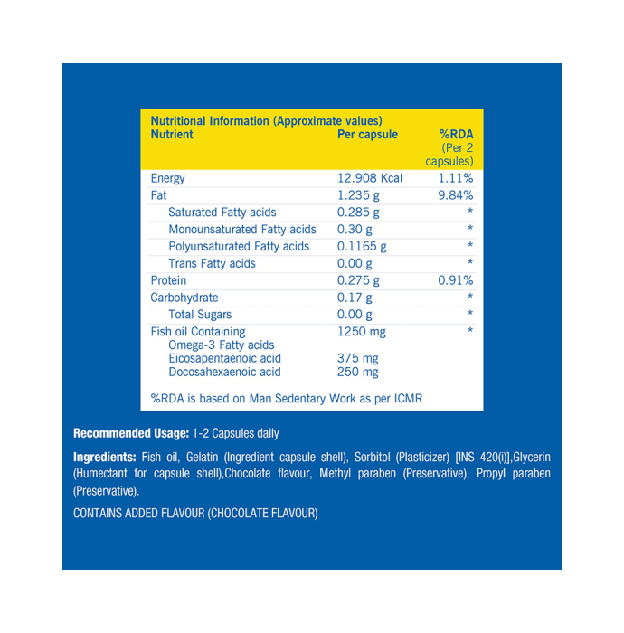 Fast&Up Promega 1250mg Omega 3 Soft Gels Chocolate (60'S)