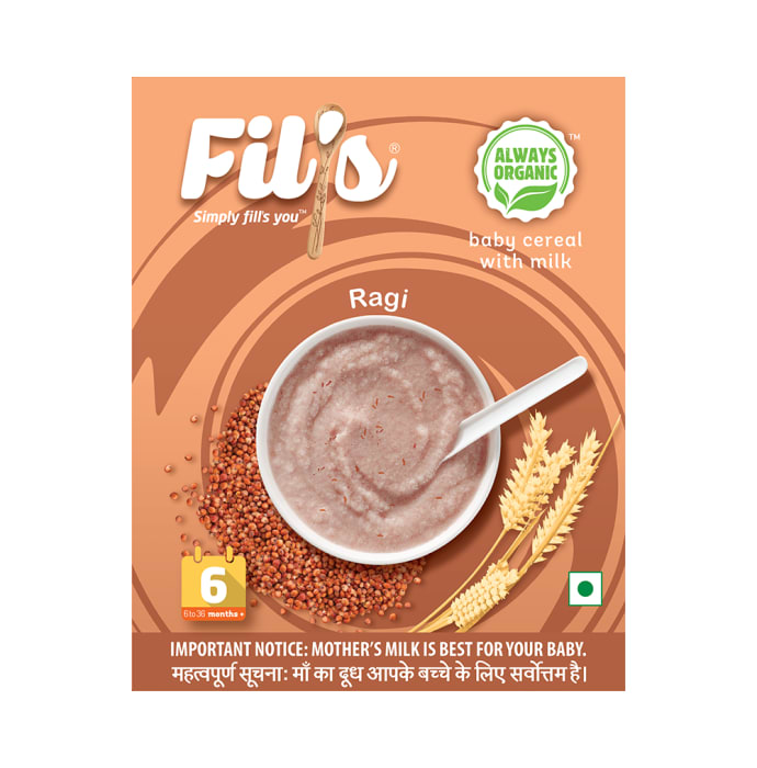 Fil's Organic Baby Cereal with Milk, 6-24 Months + Ragi (300gm)