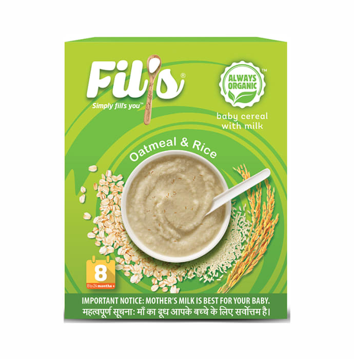 Fil's Organic Baby Cereal with Milk, 8-24 Months + Oatmeal and Rice (300gm)