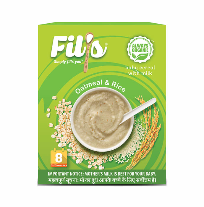 Fil's Organic Baby Cereal with Milk, 8-24 Months + Oatmeal and Rice (300gm)