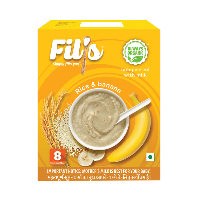 Fil's Organic Baby Cereal with Milk, 8-24 Months + Rice and Banana (300gm)